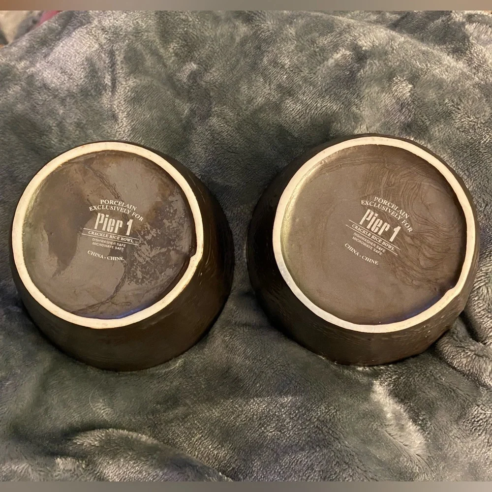 Pier 1 Imports bowls set 2 brown outside light blue inside crackle rice bowl UBG